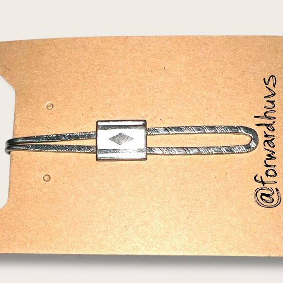 Vintage Silver-Tone Tie Bar – White Enamel Accent - Picture 4 of 8